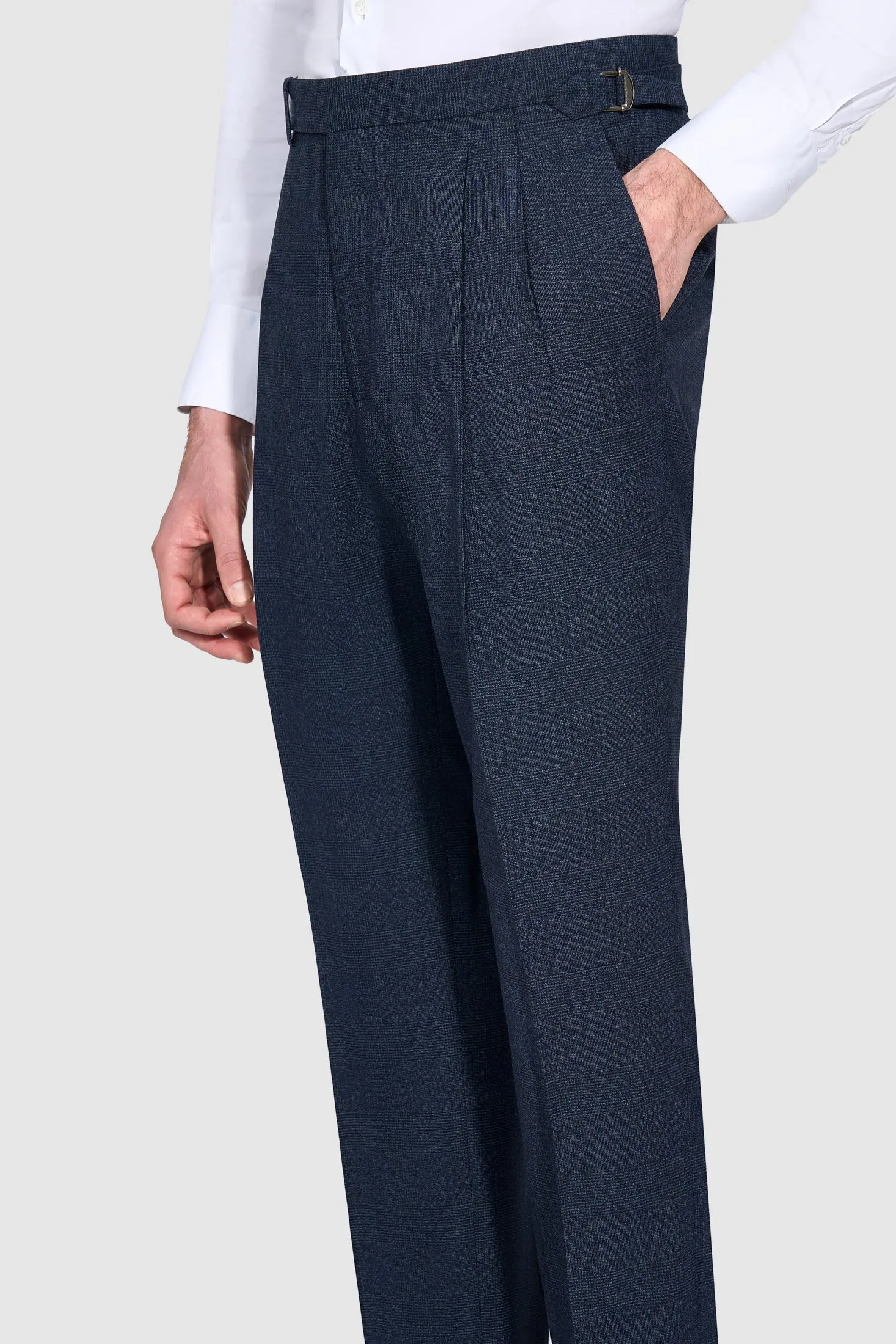 New SUITREVIEW Elmhurst Two Blue Glencheck Pure Wool Double Pleat Suit - Size 38R and 40R