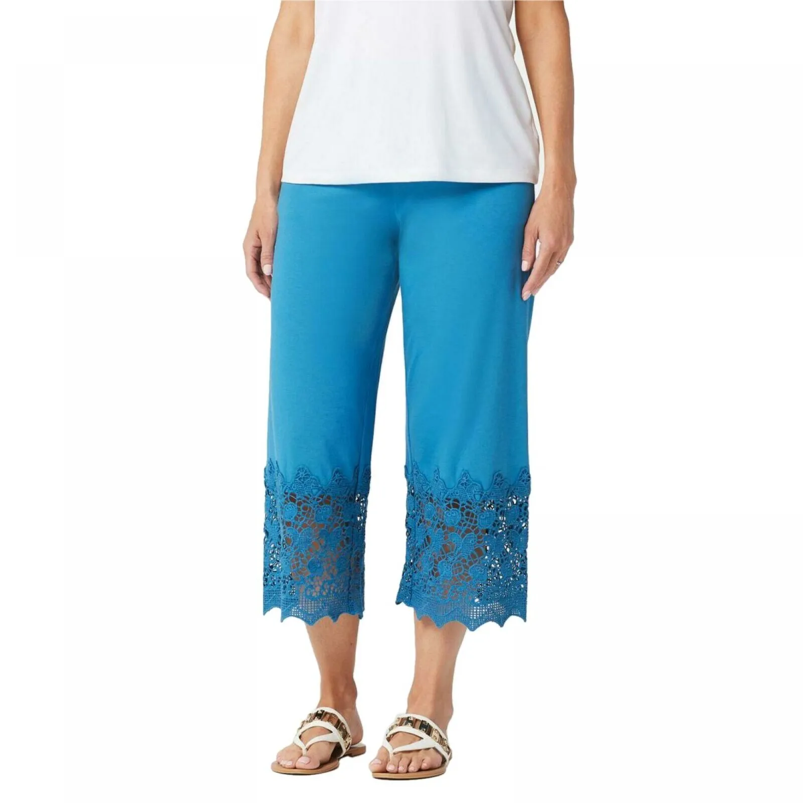 NWT LOGO By Lori Goldstein Plus Crochet Detail Knit Crop Pants. A290500-Plus 1X