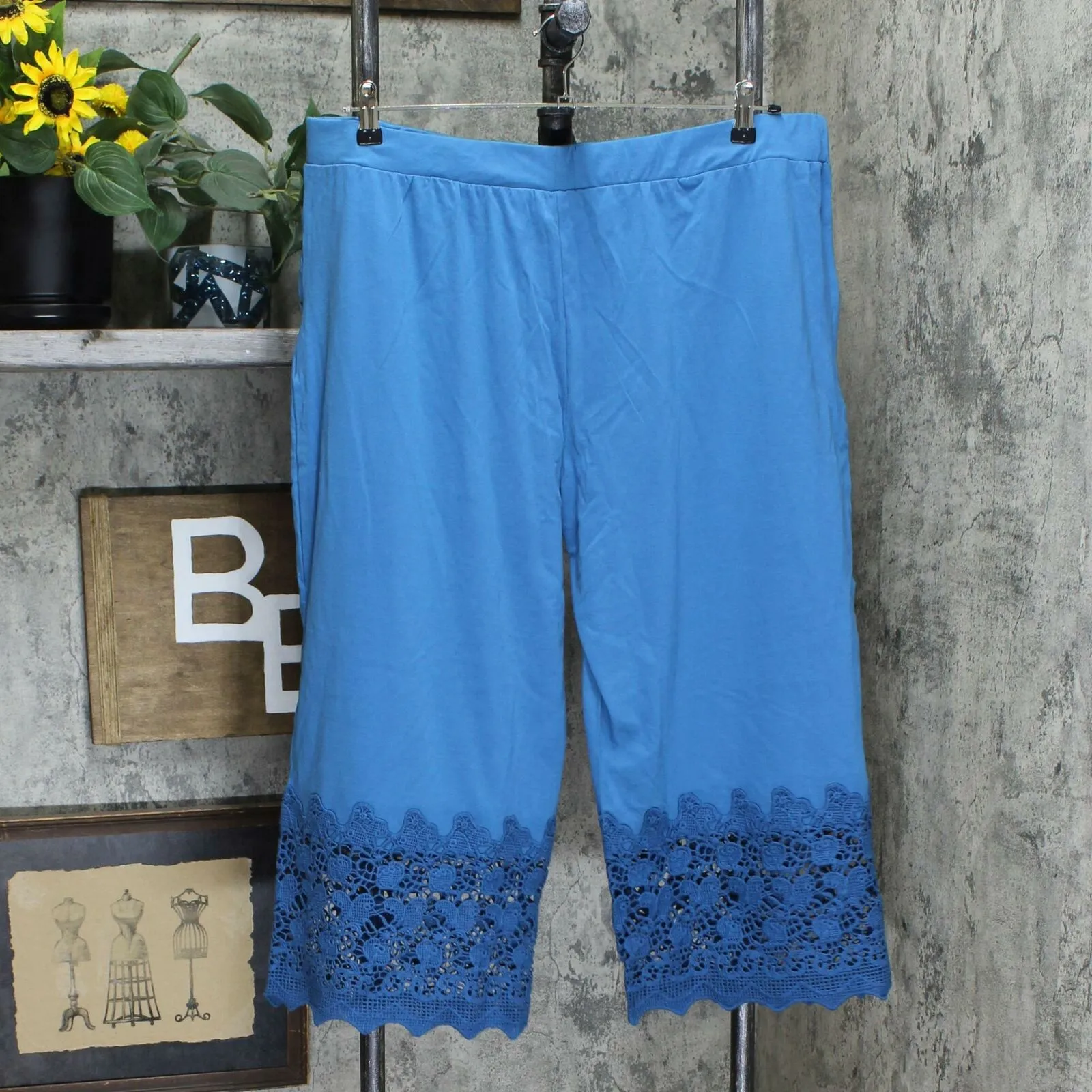 NWT LOGO By Lori Goldstein Plus Crochet Detail Knit Crop Pants. A290500-Plus 1X