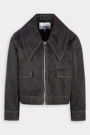 Nylon Wide Collar Bomber Jacket in Black