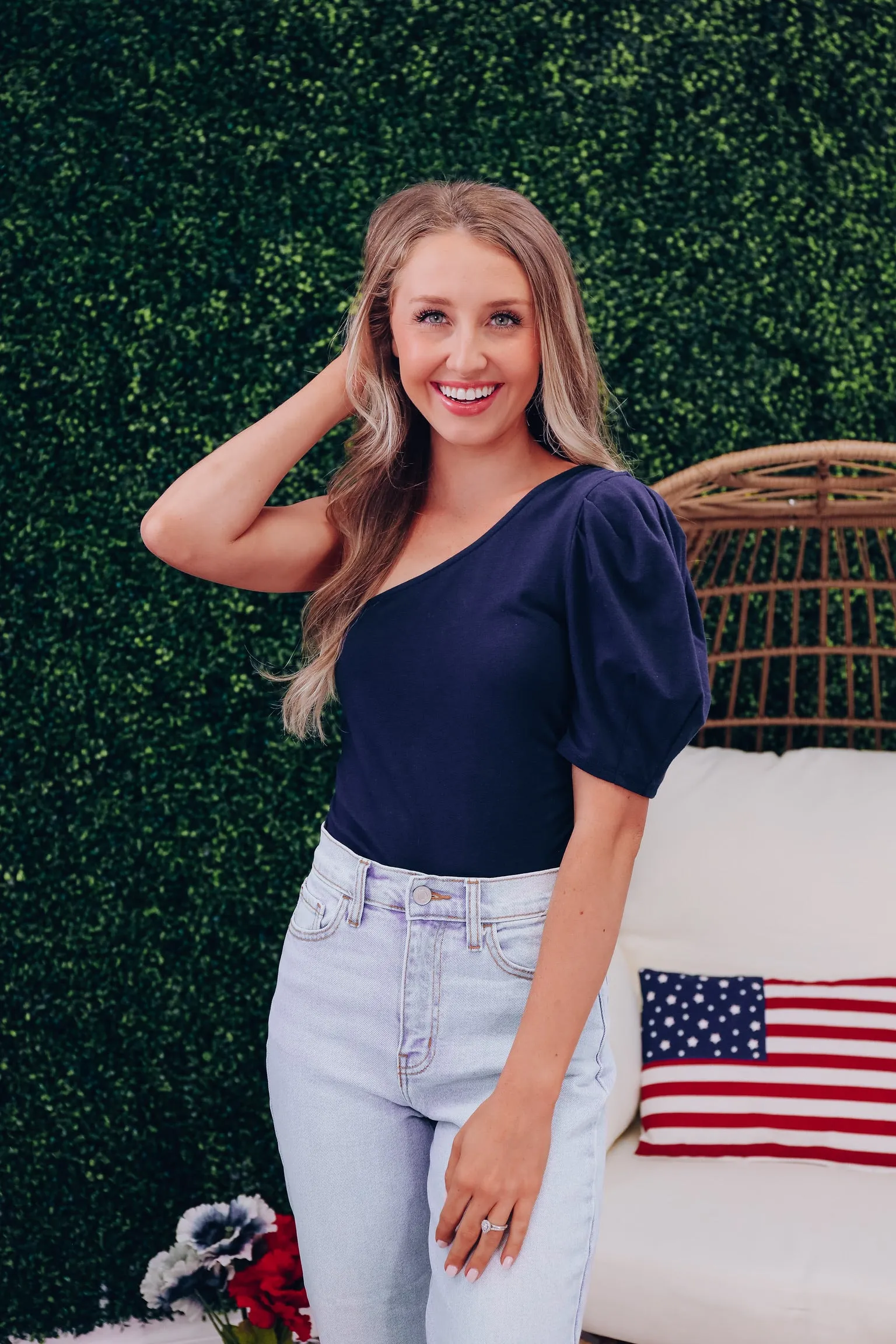 Orla One Shoulder Ruched Bodysuit - Navy