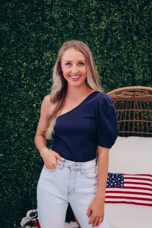 Orla One Shoulder Ruched Bodysuit - Navy