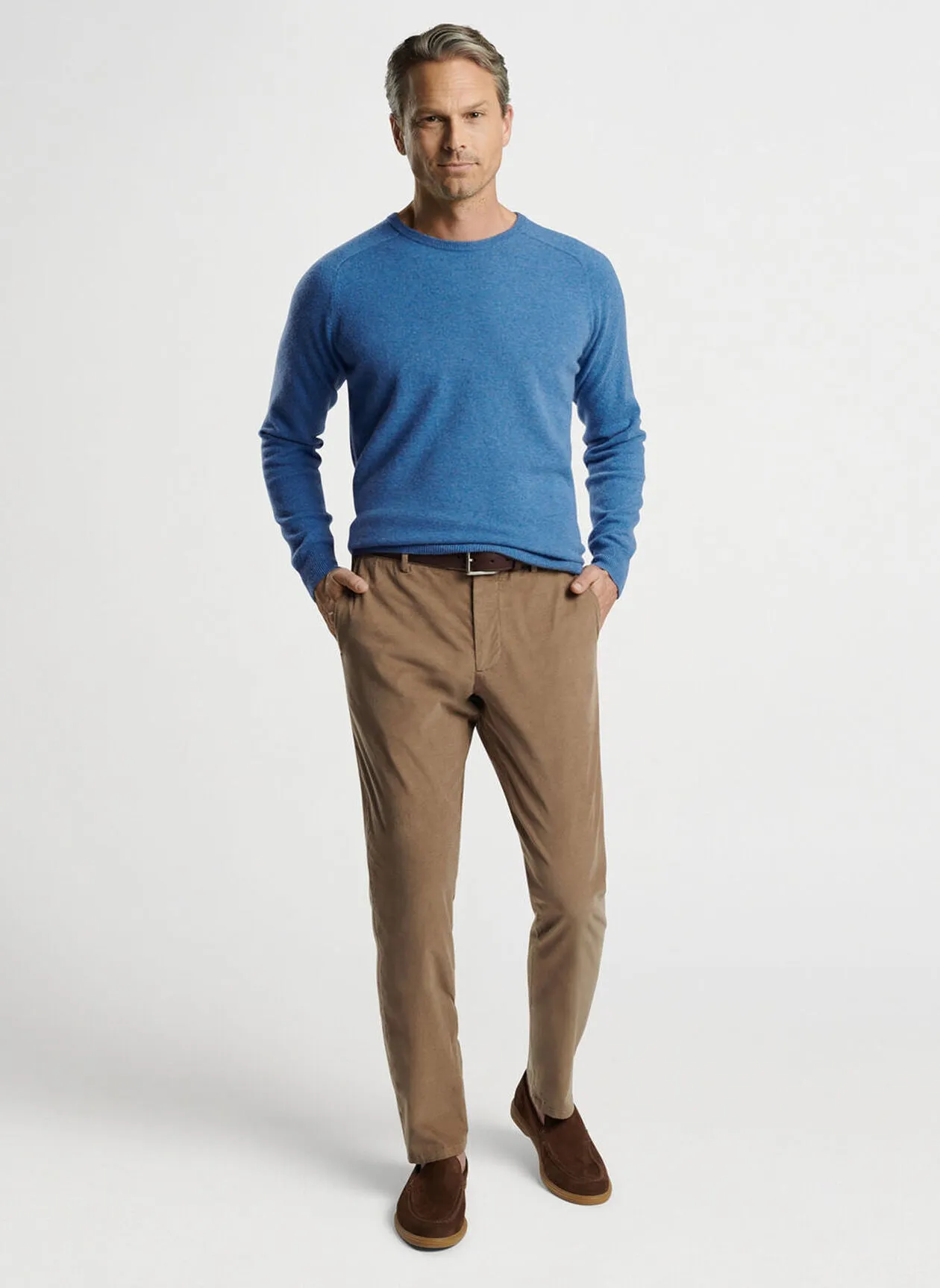 Peter Millar Mens Tailored Fit Artisan Crafted Cashmere Flex Crew - BROOK BLUE