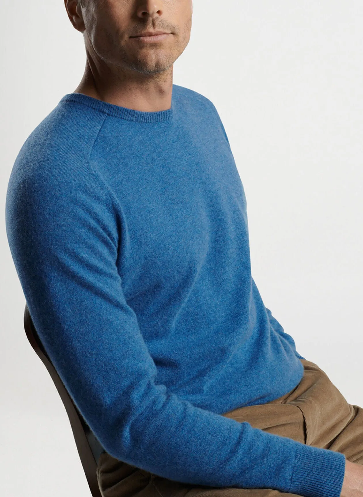 Peter Millar Mens Tailored Fit Artisan Crafted Cashmere Flex Crew - BROOK BLUE