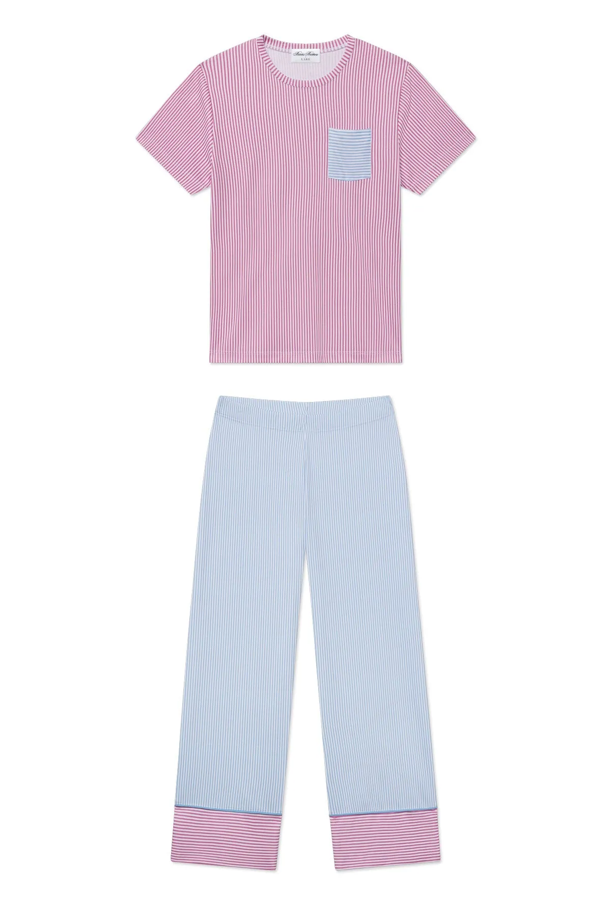 Pima Crew Wide Leg Pajama Set in Mixed Oxford Print