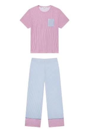 Pima Crew Wide Leg Pajama Set in Mixed Oxford Print