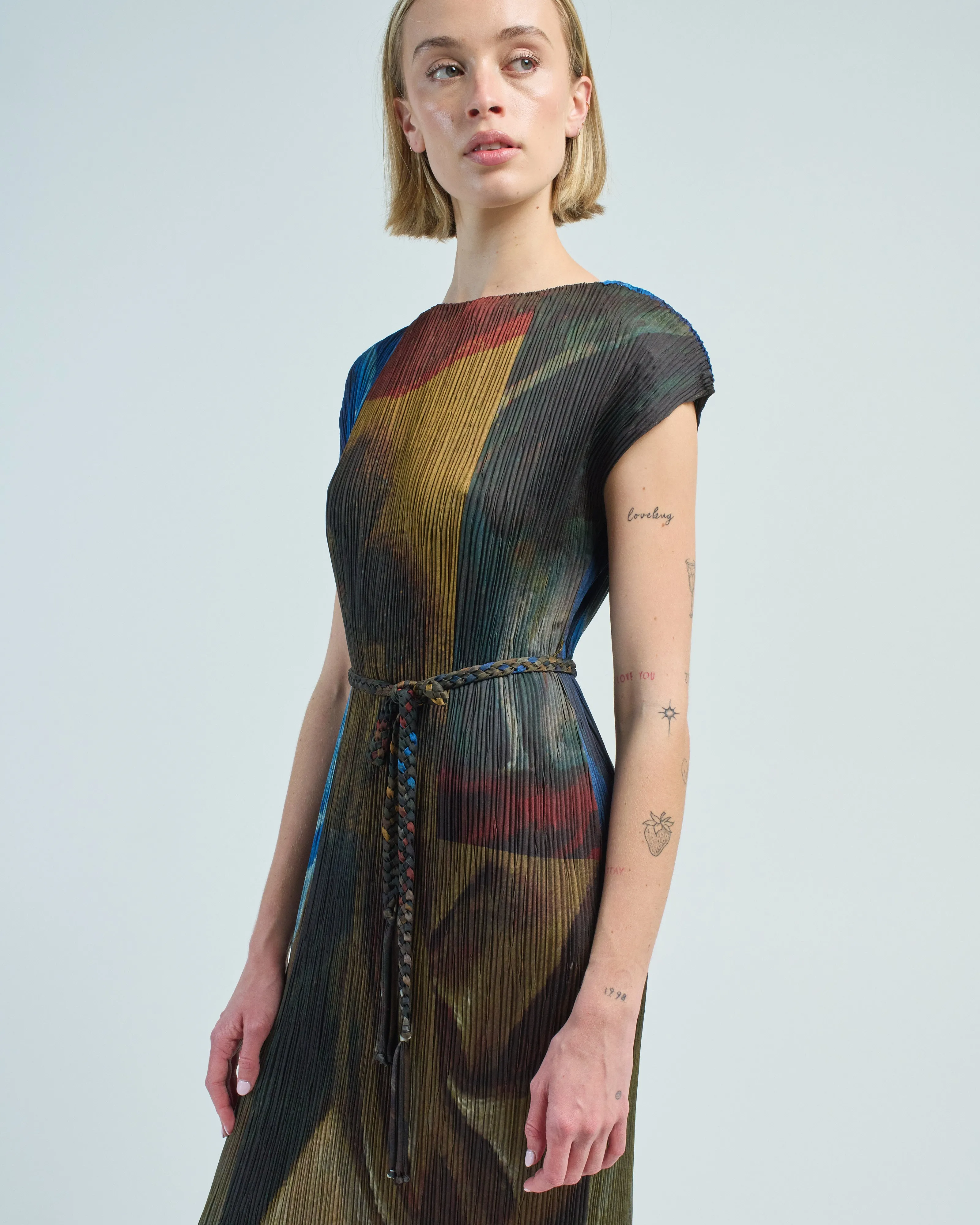 plisse maxi dress