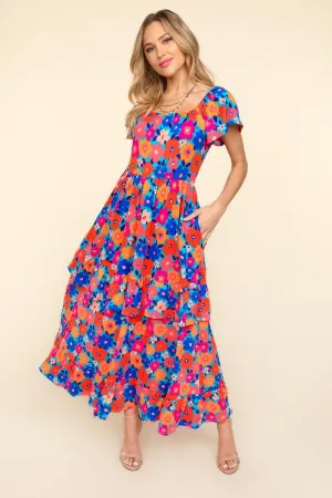 PLUS MAXI FLORAL SLEEVE WITH SIDE POCKET
