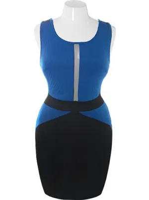 Plus Size Bodycon Peep Through Blue Dress