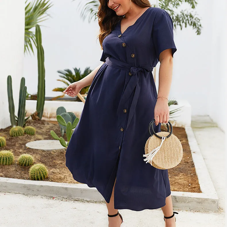 Plus Size Wrap Solid Women Summer Dresses
