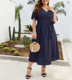 Plus Size Wrap Solid Women Summer Dresses