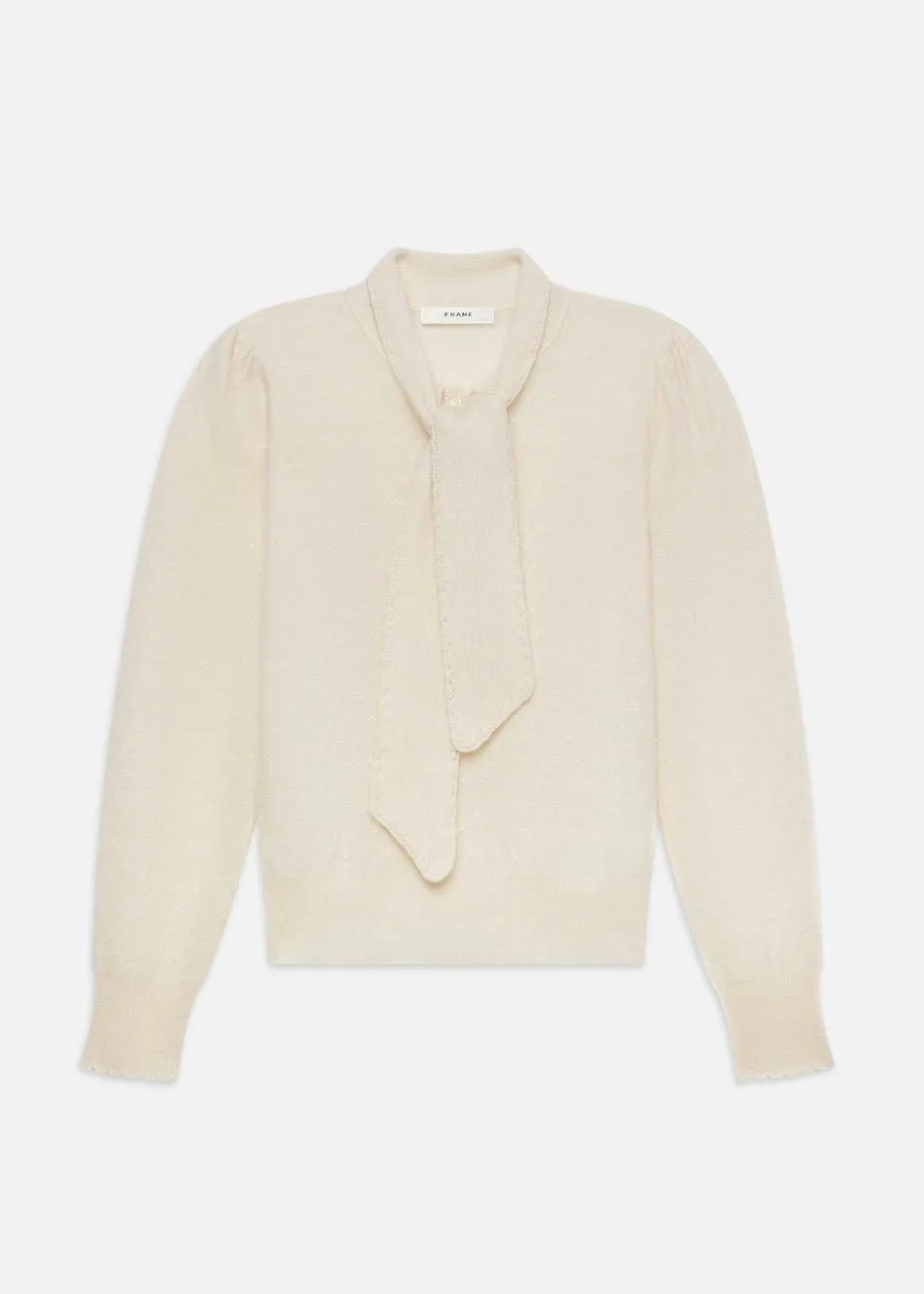 Pointelle Tie Neck Sweater (Cream)