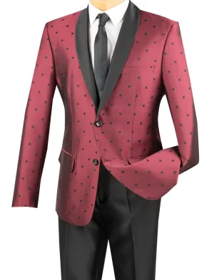Polka Dots 2 Piece Slim Fit Suit (Burgundy) S2DR-5