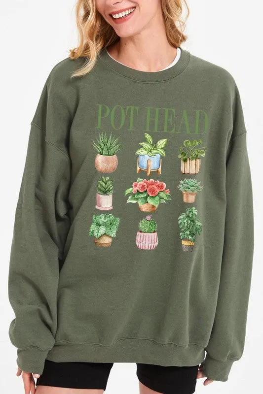 Pot Head Plant Lover Graphic Plus Sweatshirt