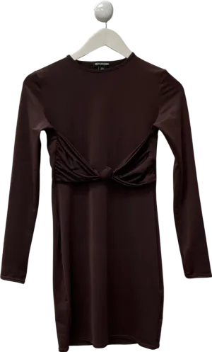 PrettyLittleThing Brown Twist Bandeau Detail Sleeve Mini Bodycon Dress UK 10