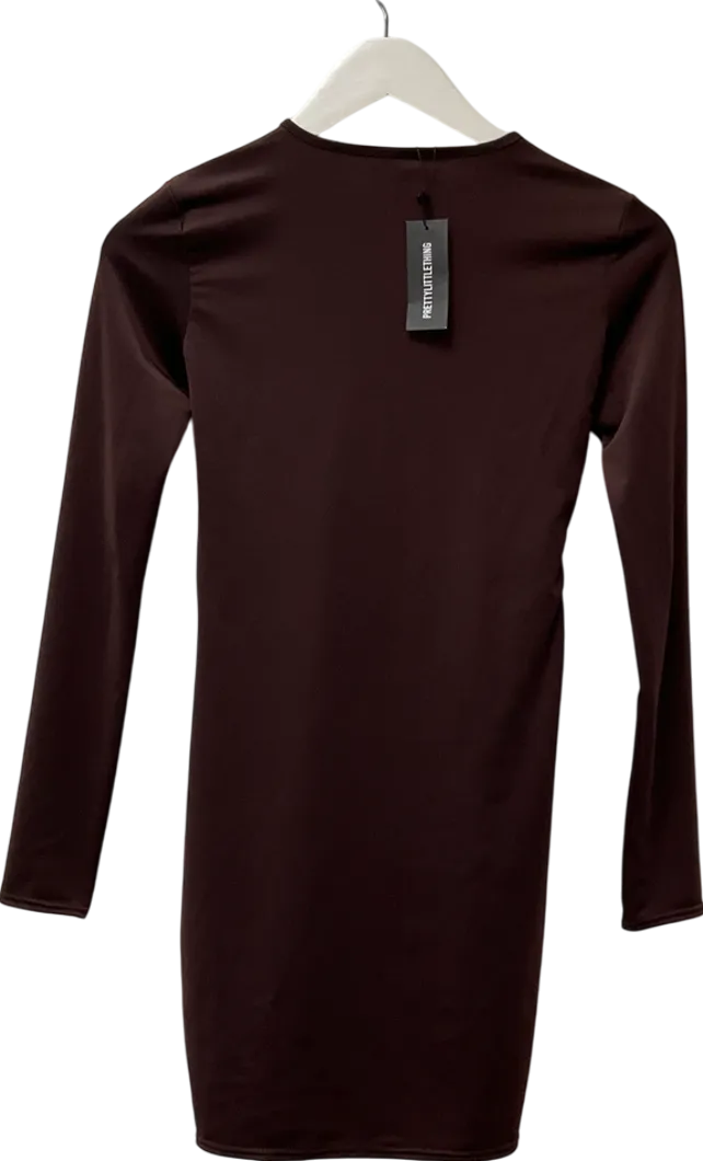 PrettyLittleThing Brown Twist Bandeau Detail Sleeve Mini Bodycon Dress UK 10