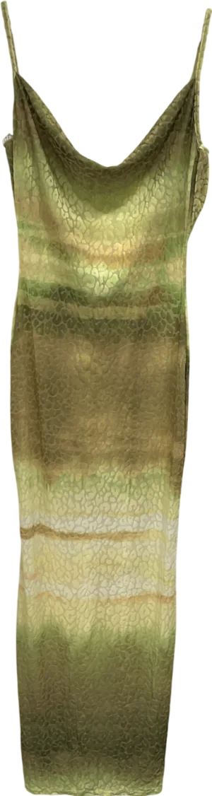 PrettyLittleThing Petite Green Ombré Print Flocked Mesh Cowl Maxi Dress UK 6