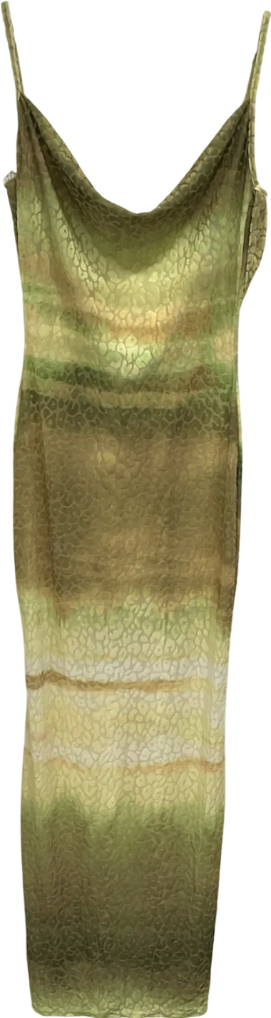 PrettyLittleThing Petite Green Ombré Print Flocked Mesh Cowl Maxi Dress UK 6