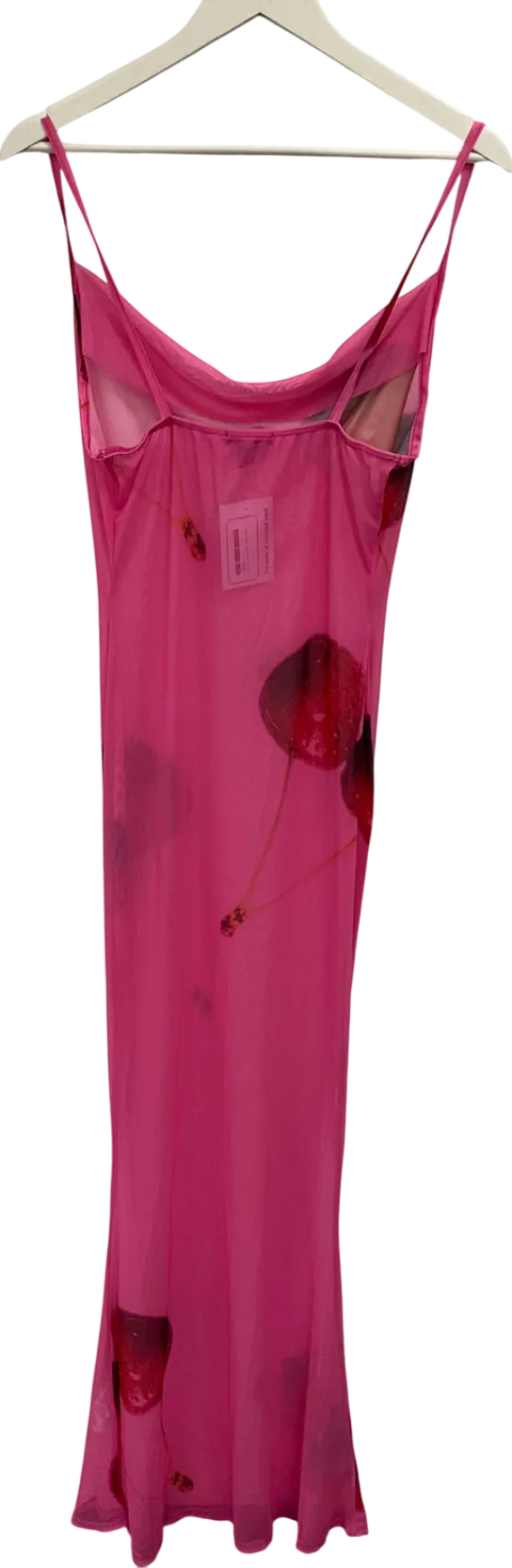 PrettyLittleThing Pink Cherry Mesh Maxi Dress UK 6