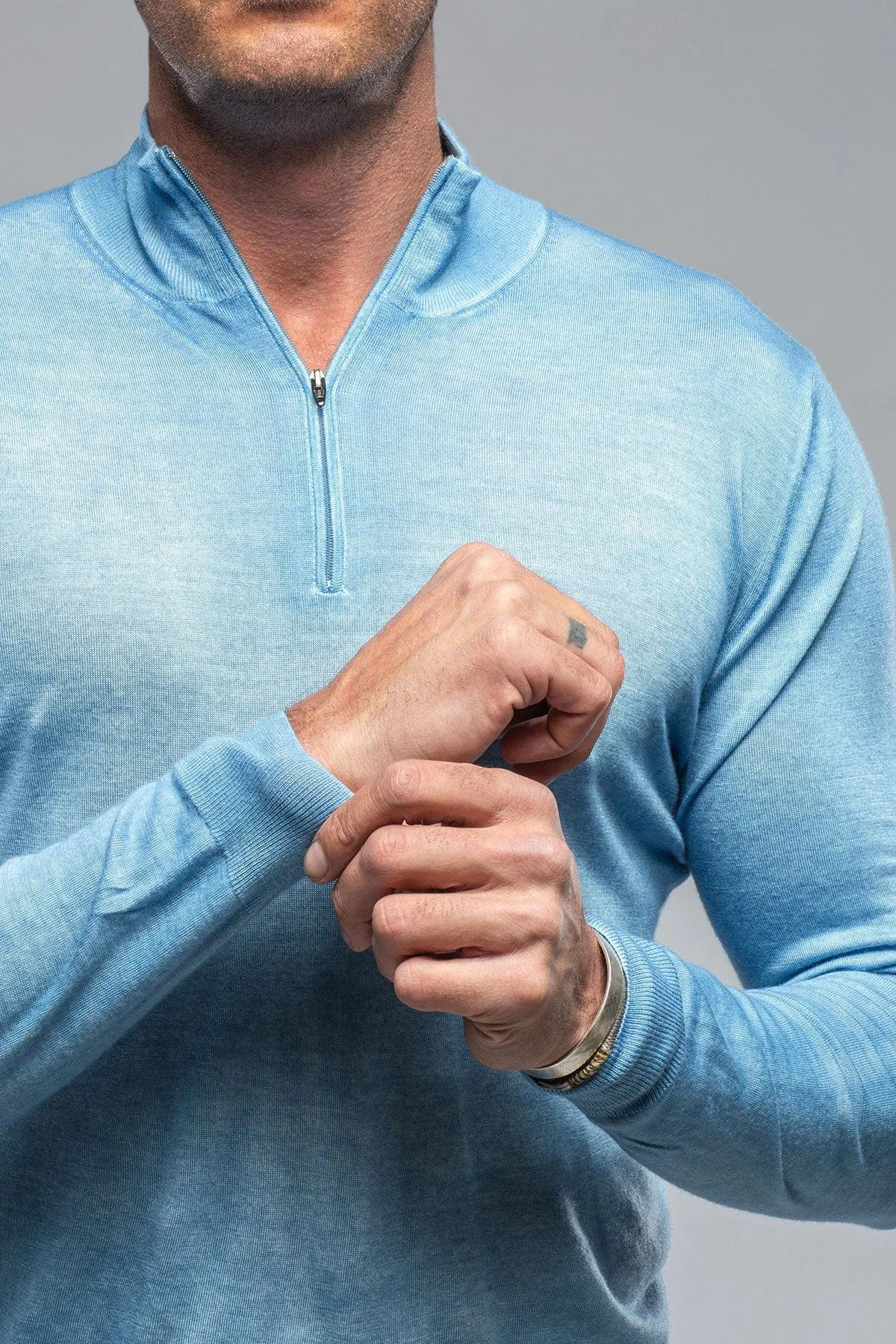 Queniin Cashmere Quarter Zip In Light Blue