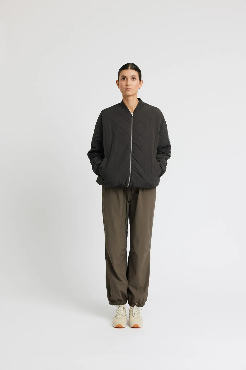 Quilted Bomber Jacket Latté - almost black