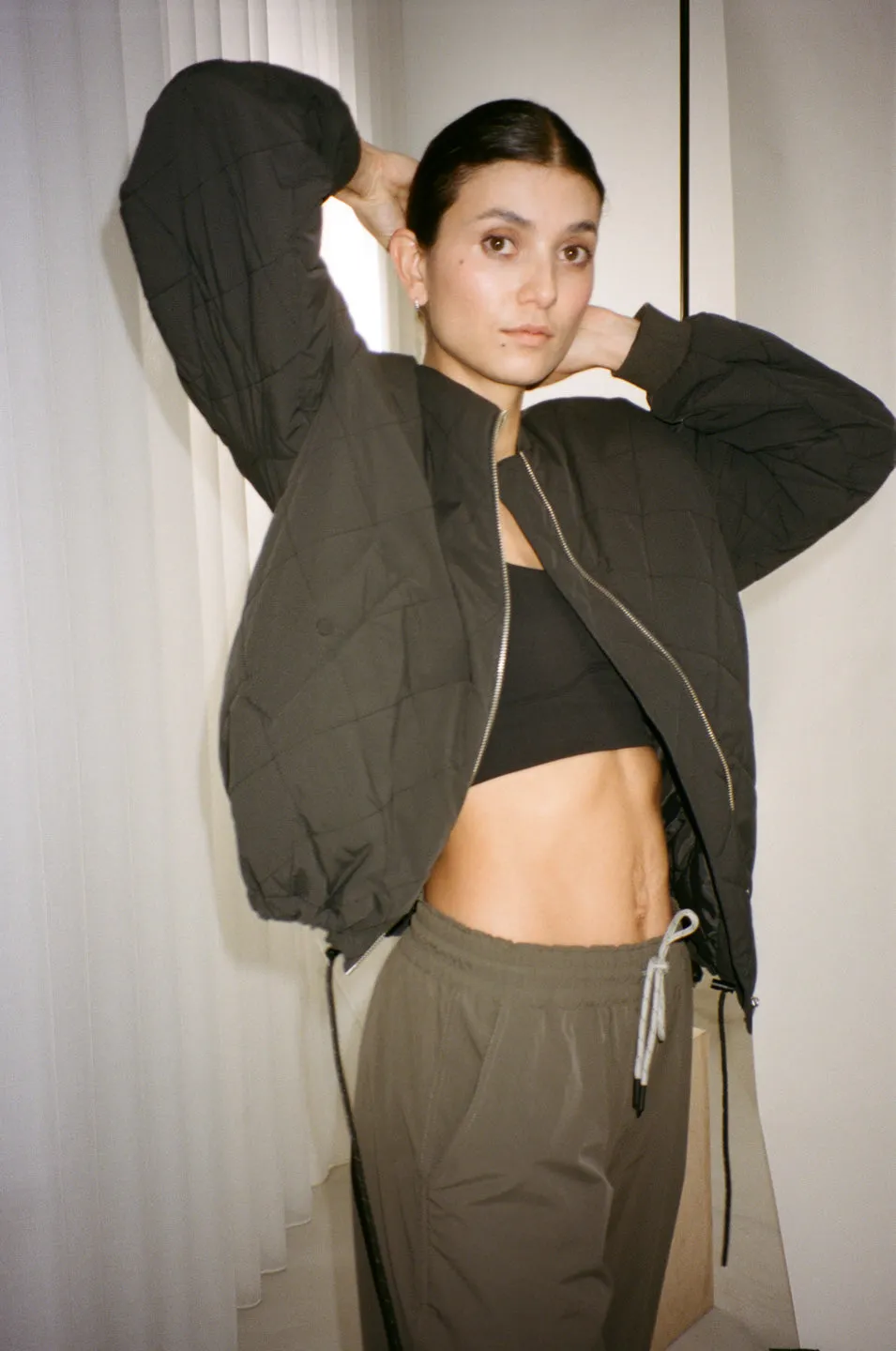 Quilted Bomber Jacket Latté - almost black
