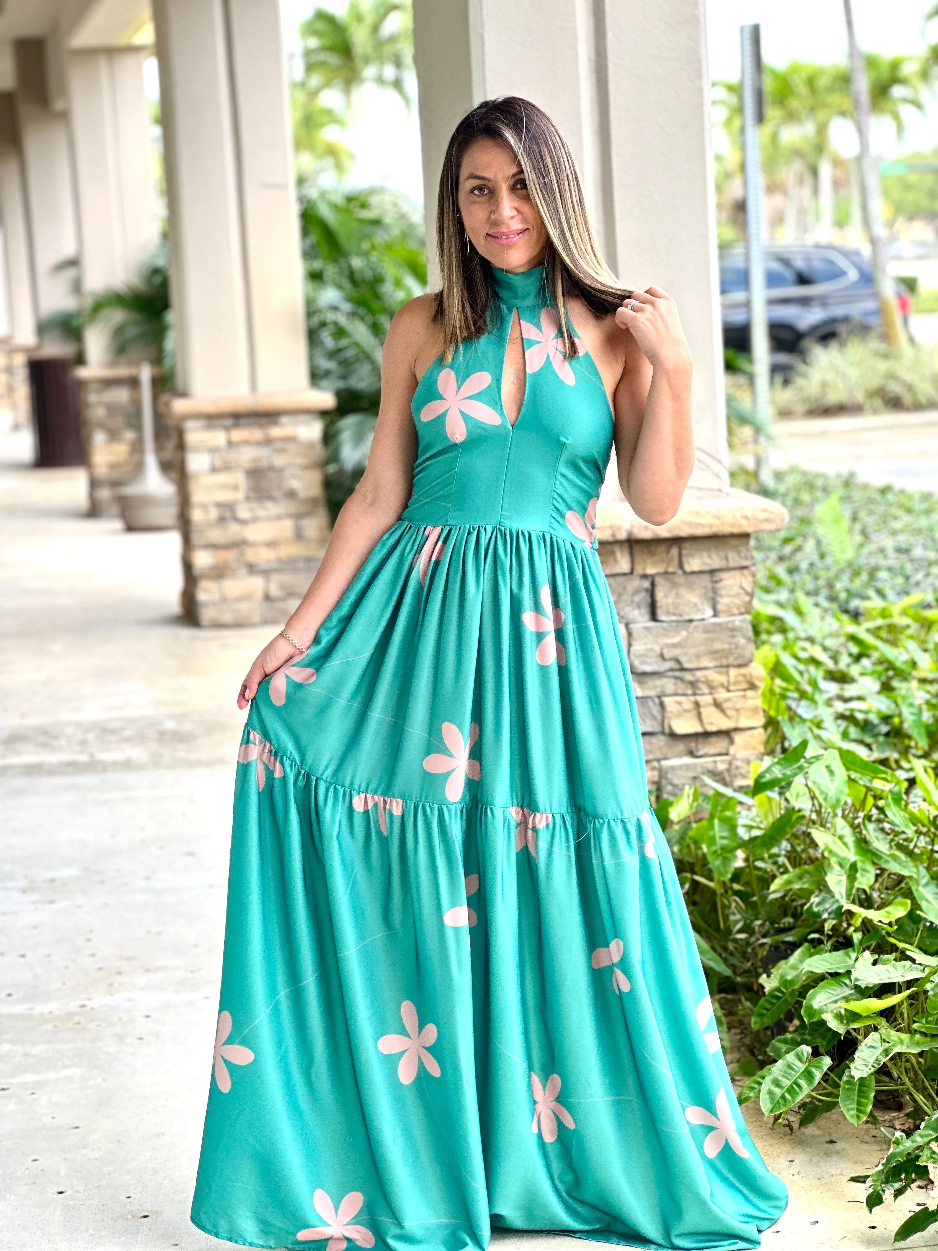 "Emilia" Halter Open Back Maxi Dress