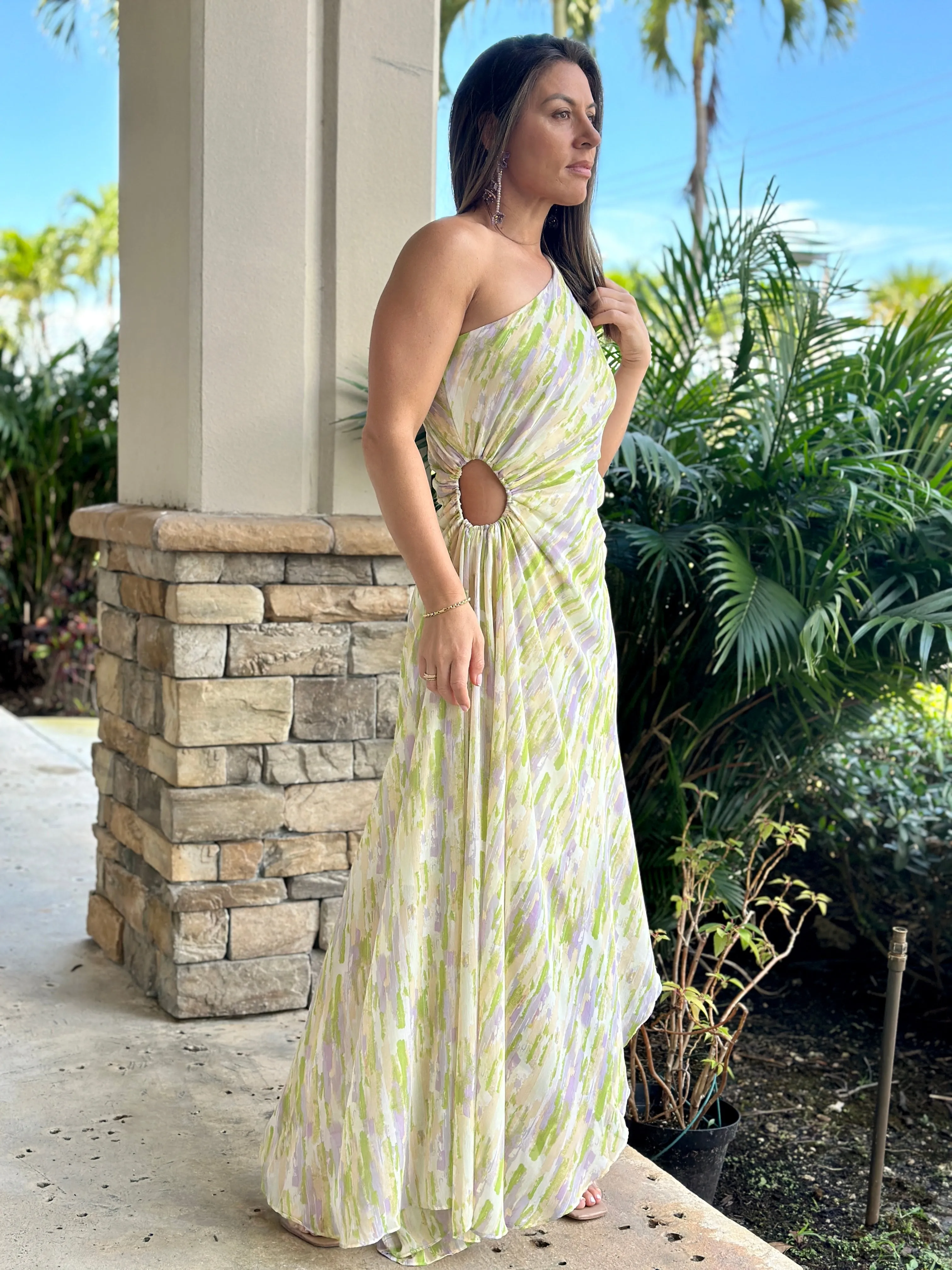 "Oriana" One Shoulder Cut Out Maxi Dress