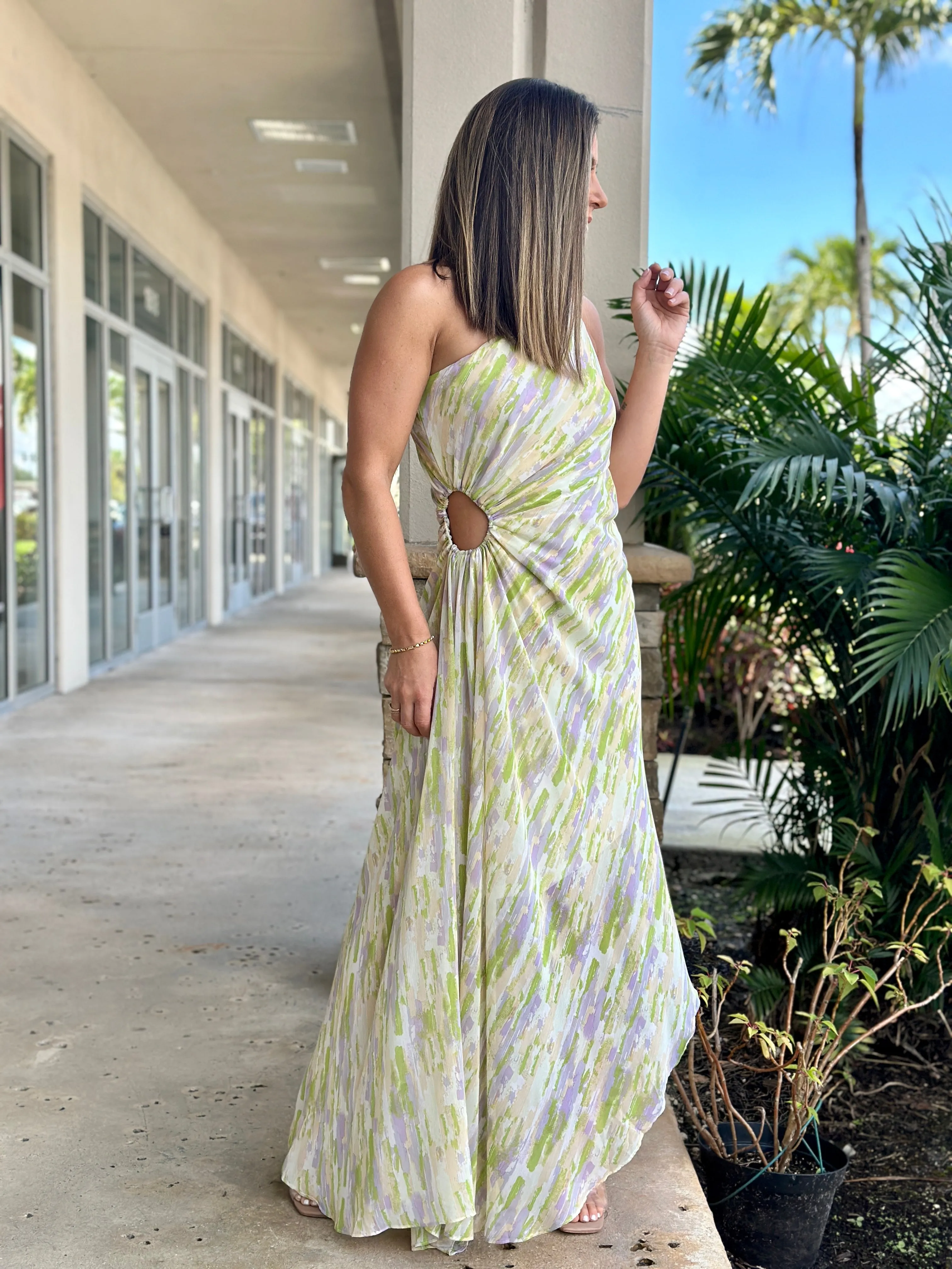 "Oriana" One Shoulder Cut Out Maxi Dress