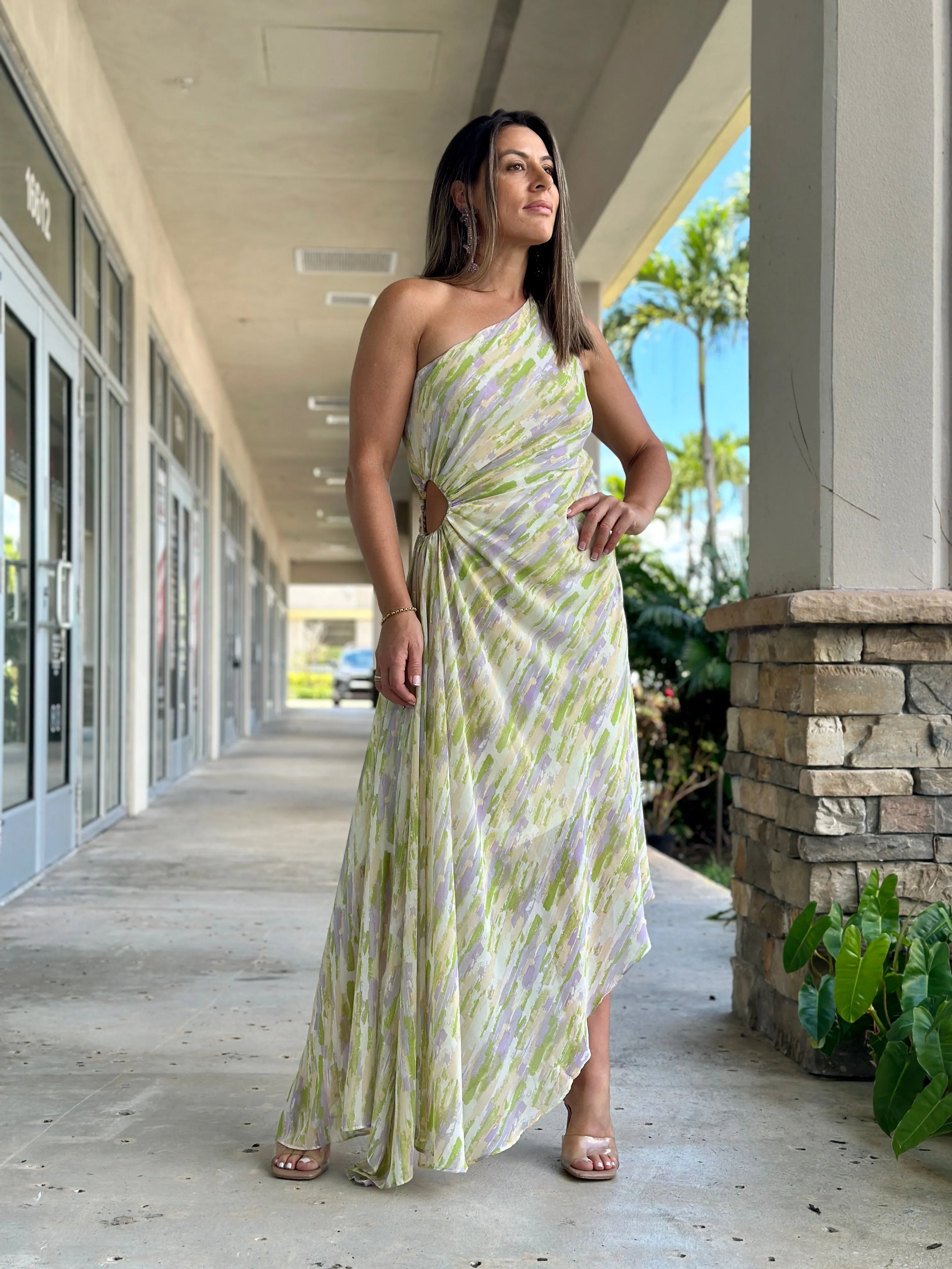"Oriana" One Shoulder Cut Out Maxi Dress