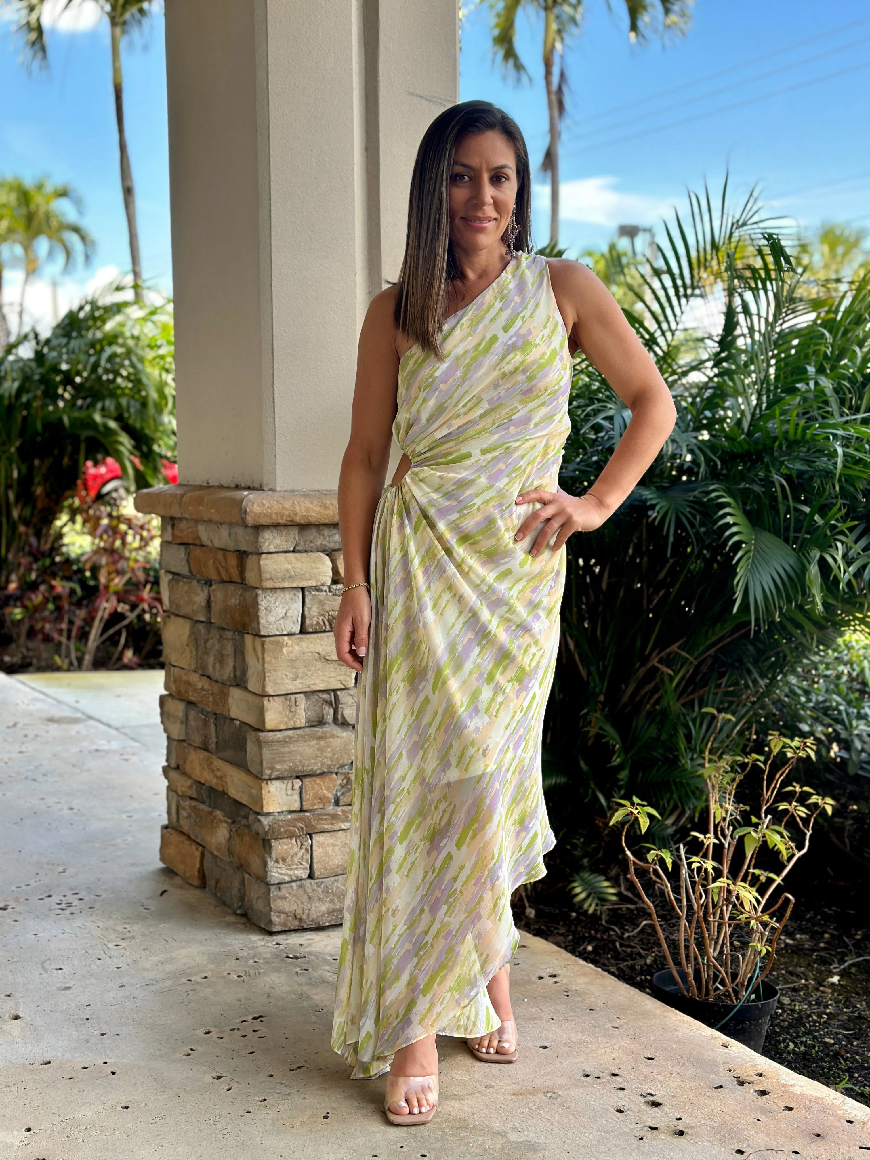 "Oriana" One Shoulder Cut Out Maxi Dress