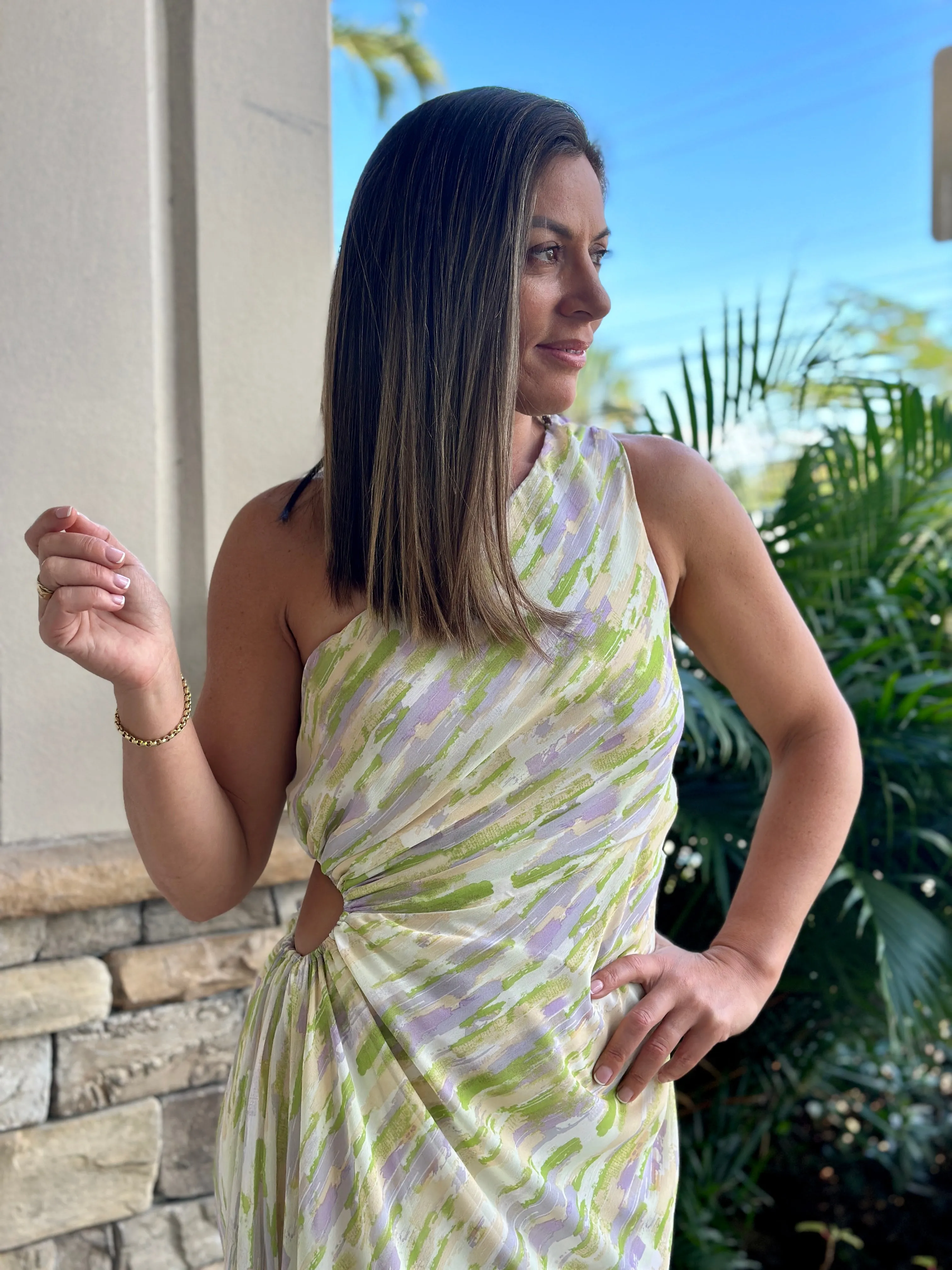 "Oriana" One Shoulder Cut Out Maxi Dress