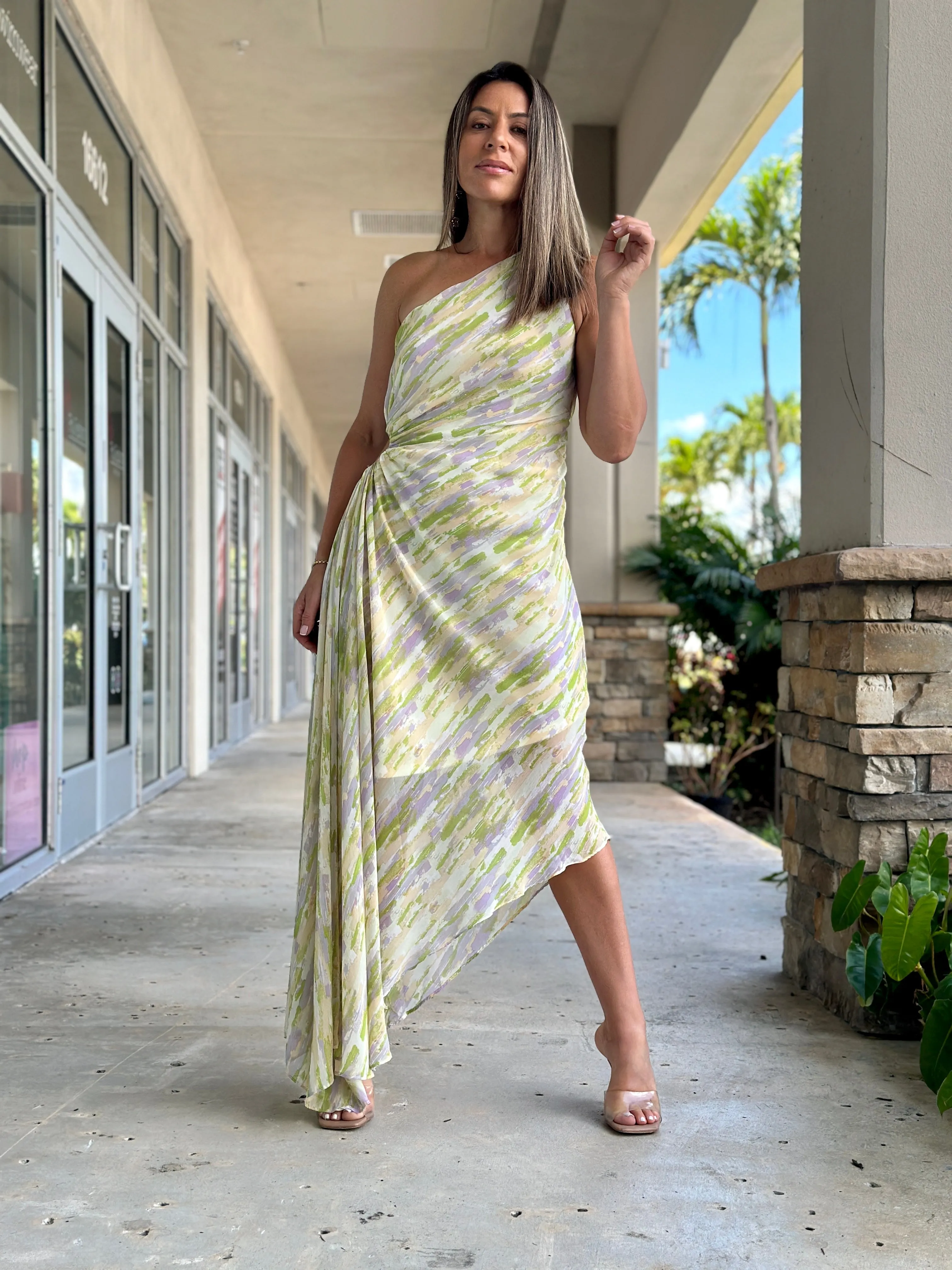 "Oriana" One Shoulder Cut Out Maxi Dress