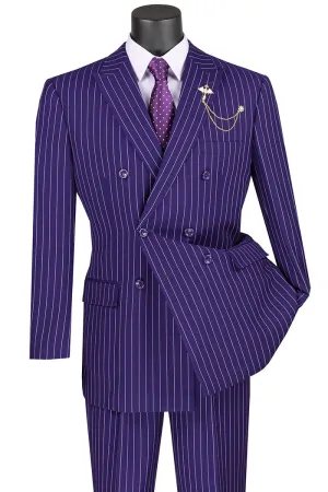 Regular Fit Double Breasted Stripe 2 Piece Suit (Purple) DSS-4