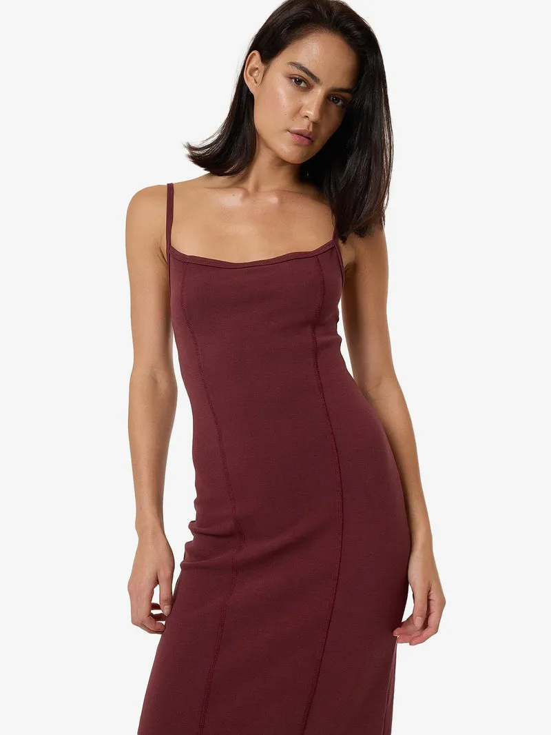 RIB SEAM DRESS - DARK CHERRY