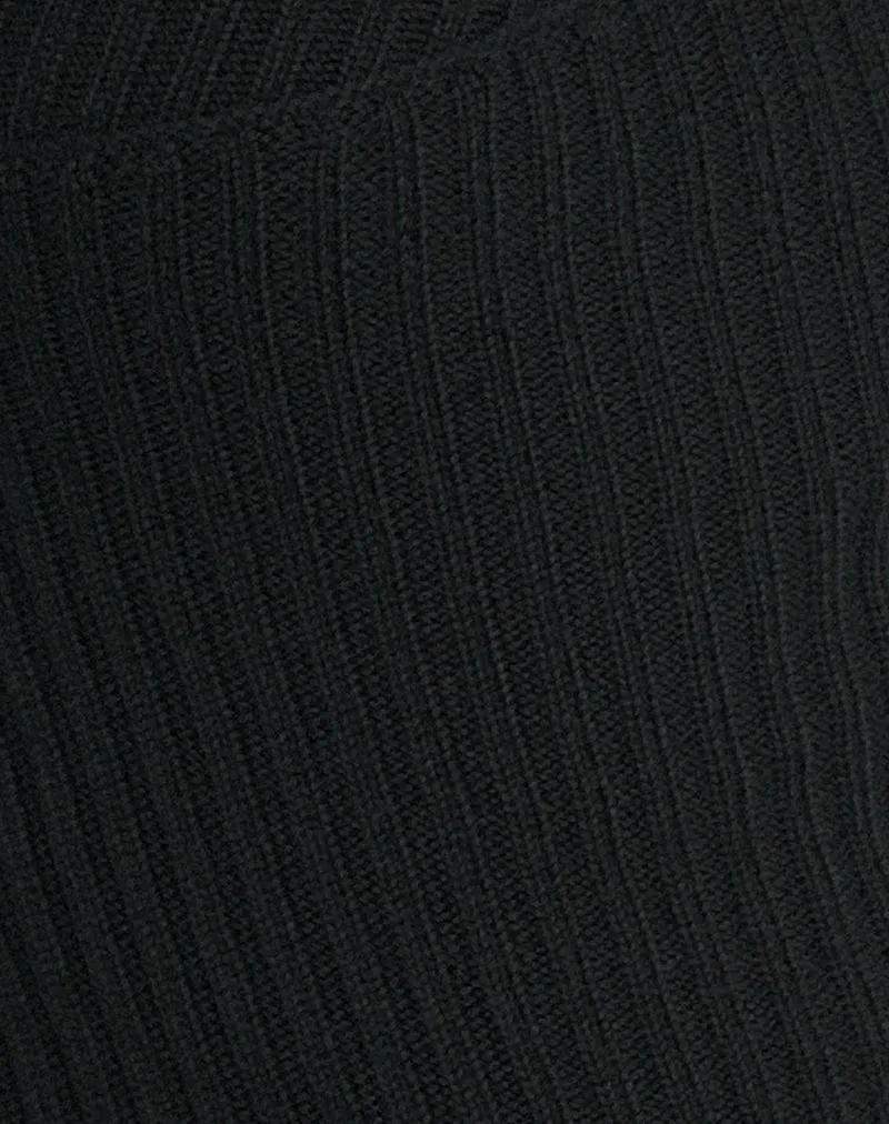 Rinca Bardot Jumper in Rib Knit Black