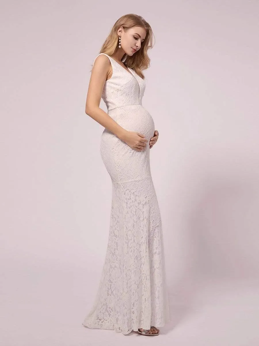 Robe De Maternité Sirène En Dentelle à Col En V Profond(Vente finale)