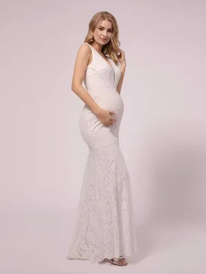 Robe De Maternité Sirène En Dentelle à Col En V Profond(Vente finale)