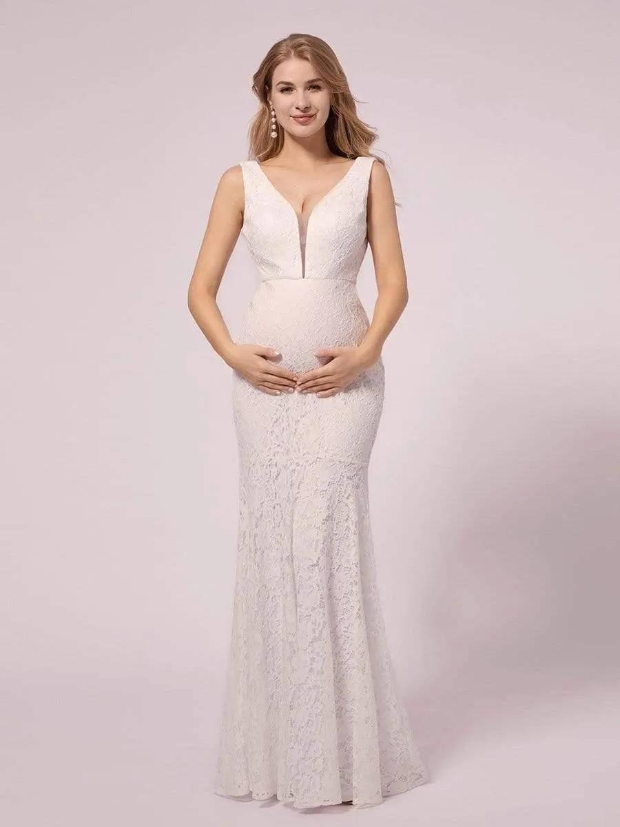 Robe De Maternité Sirène En Dentelle à Col En V Profond(Vente finale)