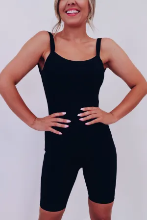 Rona Ribbed Bodycon Romper - Black