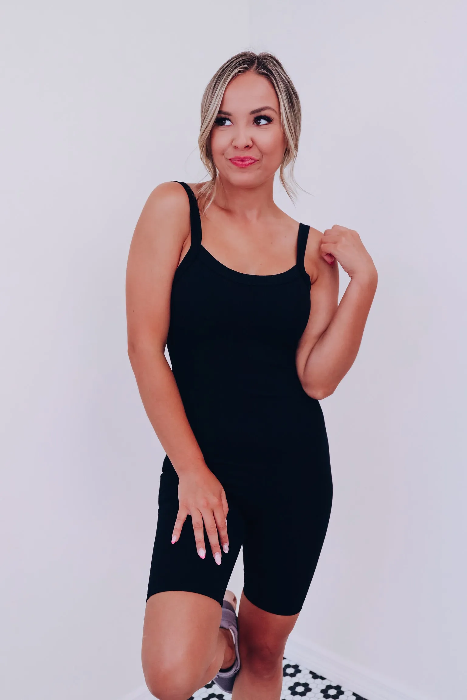 Rona Ribbed Bodycon Romper - Black