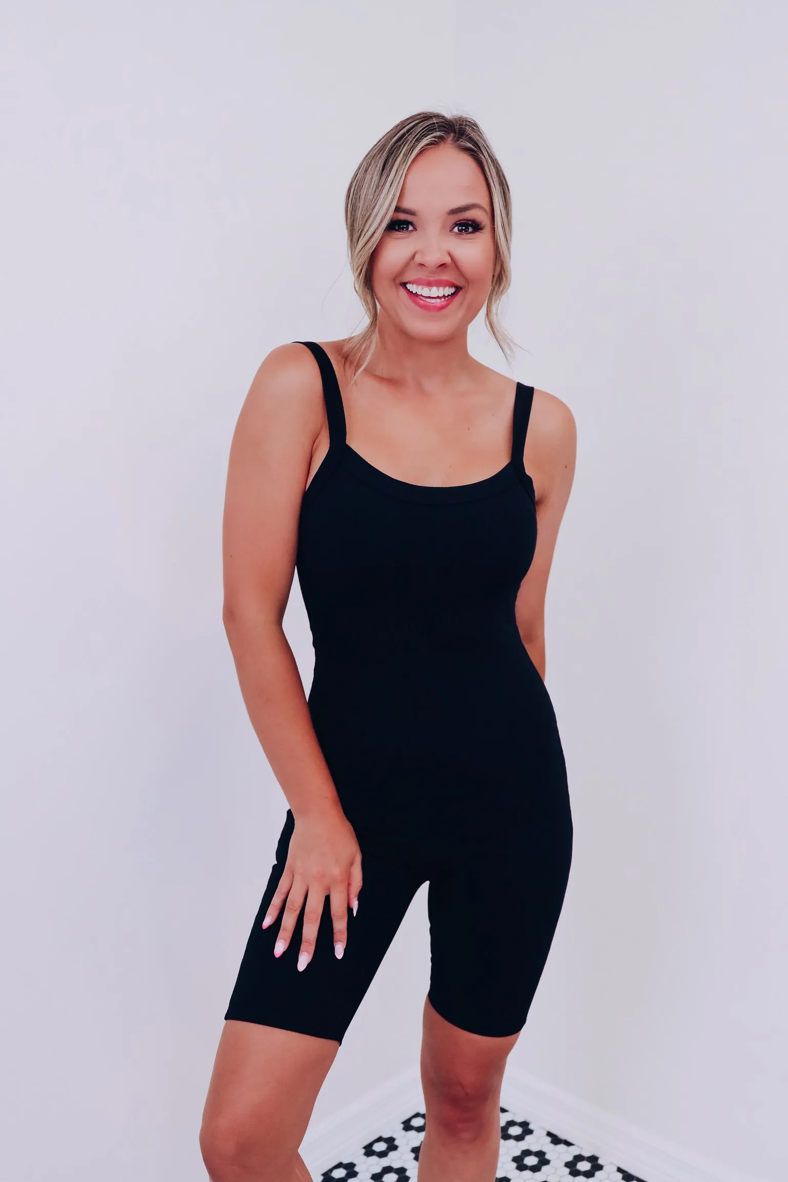 Rona Ribbed Bodycon Romper - Black