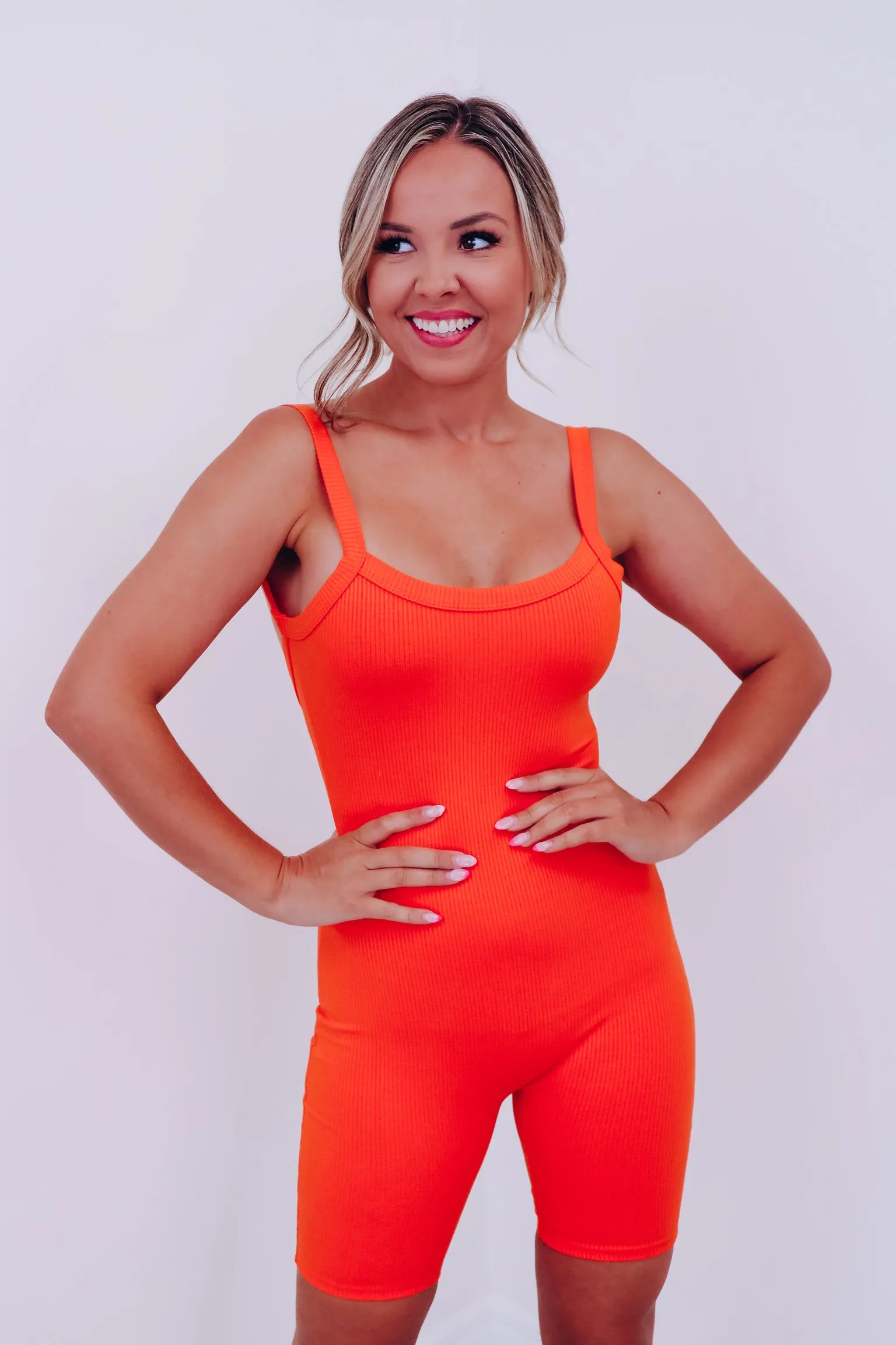 Rona Ribbed Bodycon Romper - Orange