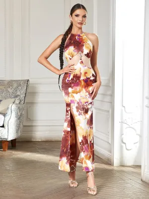 Round Neck Sleeveless Mesh Splicing Maxi Bodycon Dress HB03200