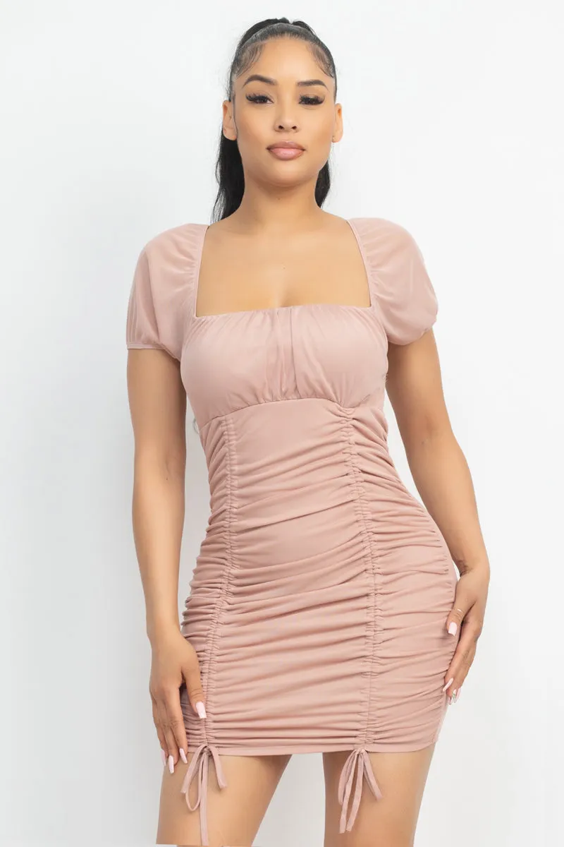 Ruched Mesh Sleeve Dress