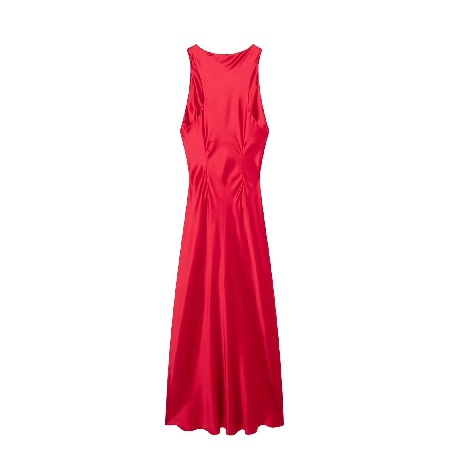 Ruched Sleeveless Satin Maxi Dress