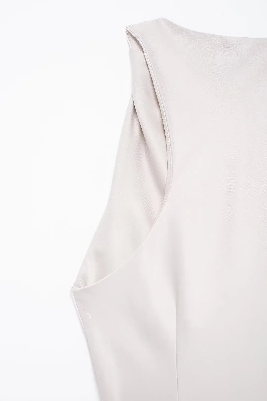 Ruched Sleeveless Satin Maxi Dress