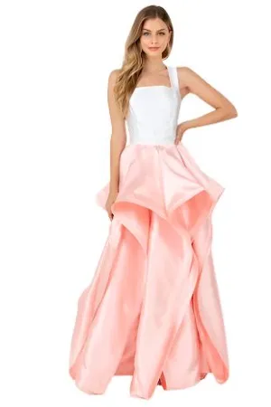 RUFFLE BOTTOM SATIN MAXI DRESS IN PINK