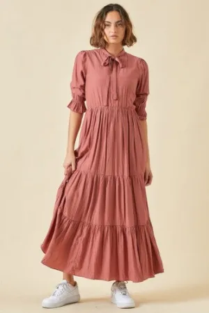 Rust Maxi with Mock Neck Self Tie
