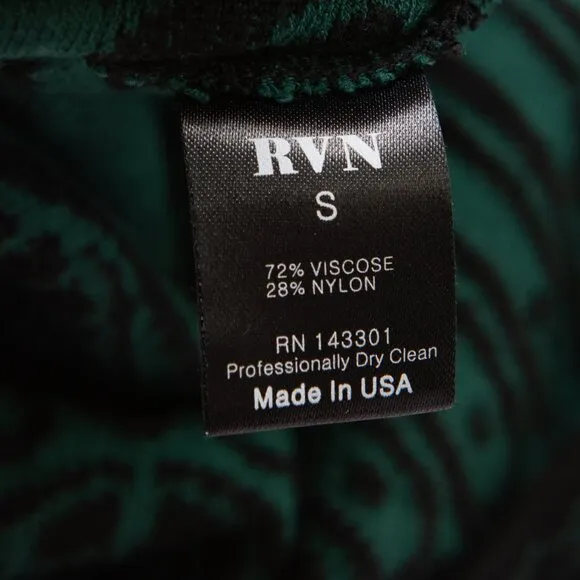 RVN Bodycon Dress Jacquard Knit Midi Dress Abstract Black Green Size Small